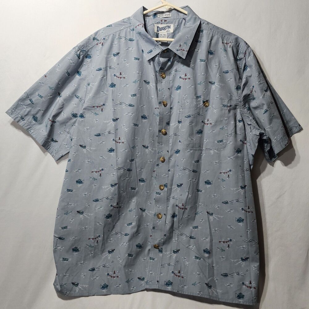 Duluth Men's 2XL Untucked Tall Blue Boating Button Down Short Sleeve Relaxed